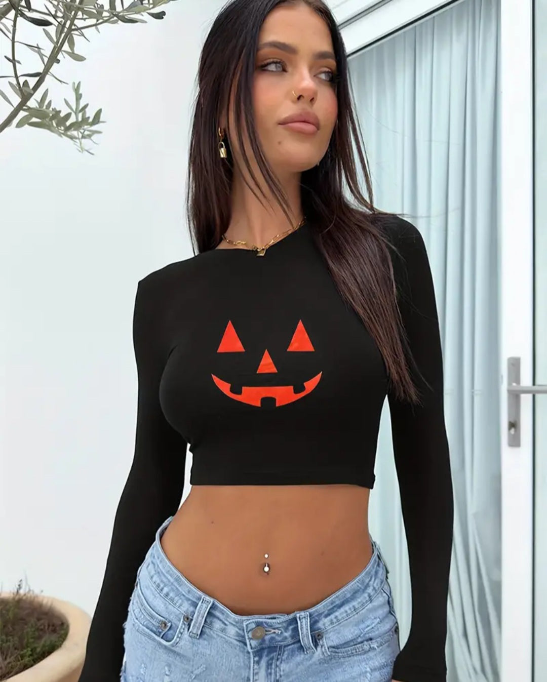 LONG SLEEVE PUMPKIN CROP TOP