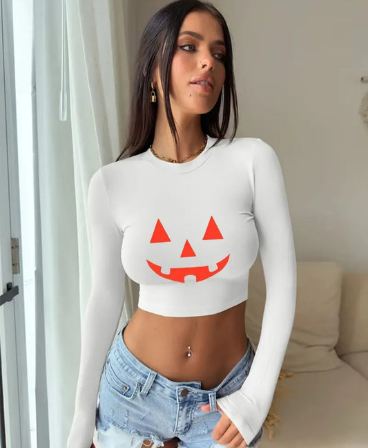 LONG SLEEVE PUMPKIN CROP TOP